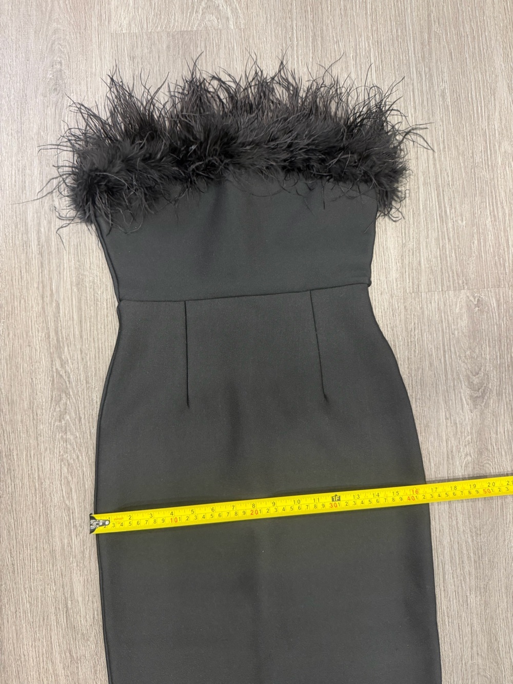 Strapless Black Feather-Trim Sheath Dress Size Medium - Picture 5 of 8